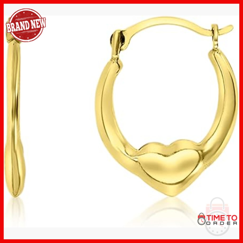 14k Gold Heart Hoop Earrings 2x14mm Lightweight Polished